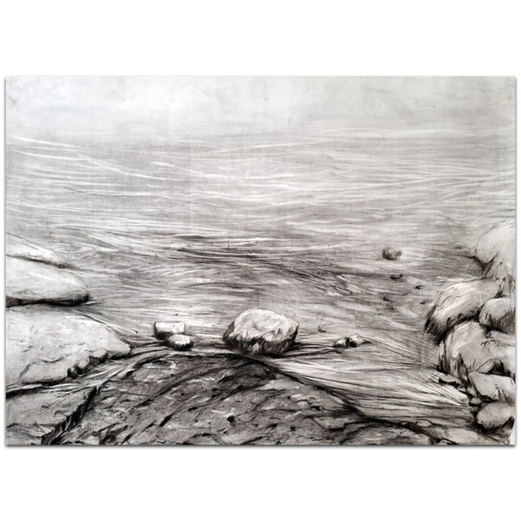 Charcoal drawing of a shoreline