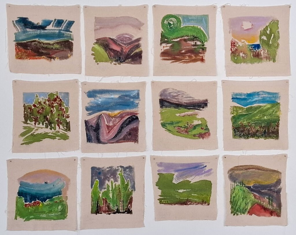 Fluid Lands, Acrylic on linen, 27x30 cm (each),2026