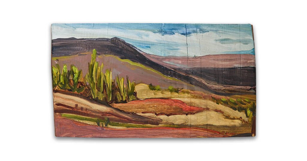 Paths, oil on found wood, 18x33.5 cm, 2026