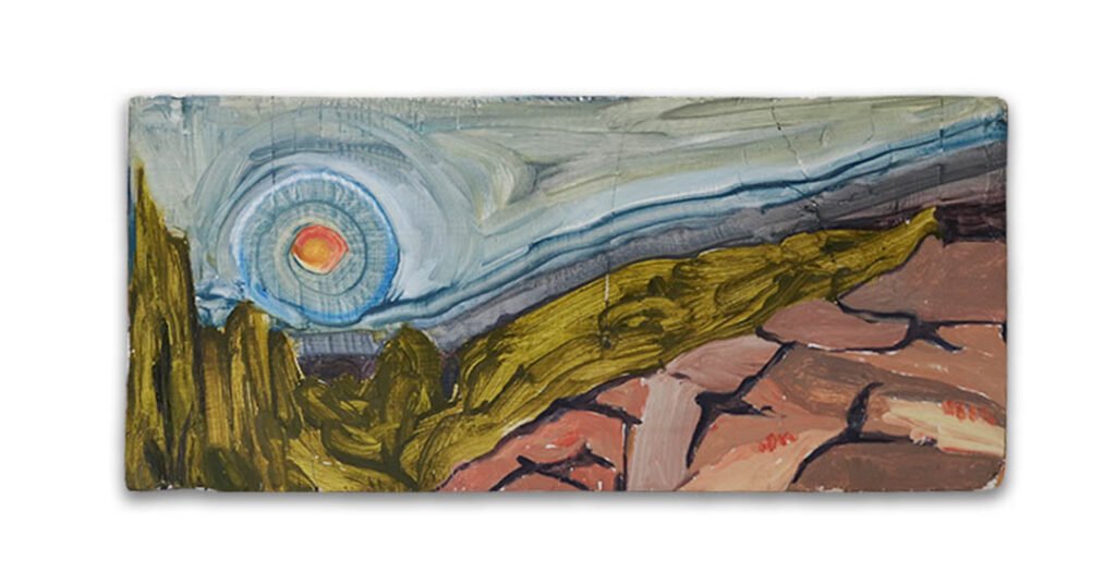 Pink Soil, oil on a found wood, 15x32 cm , 2026